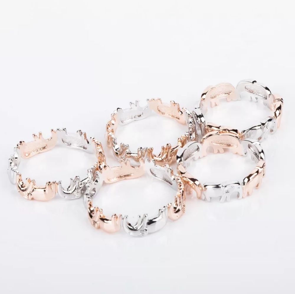 Silver & Rose Gold Elephant Eternity Band Ring - Picture 6 of 8